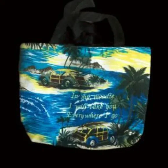 In my woody I will take you everywhere I go embroidered tote